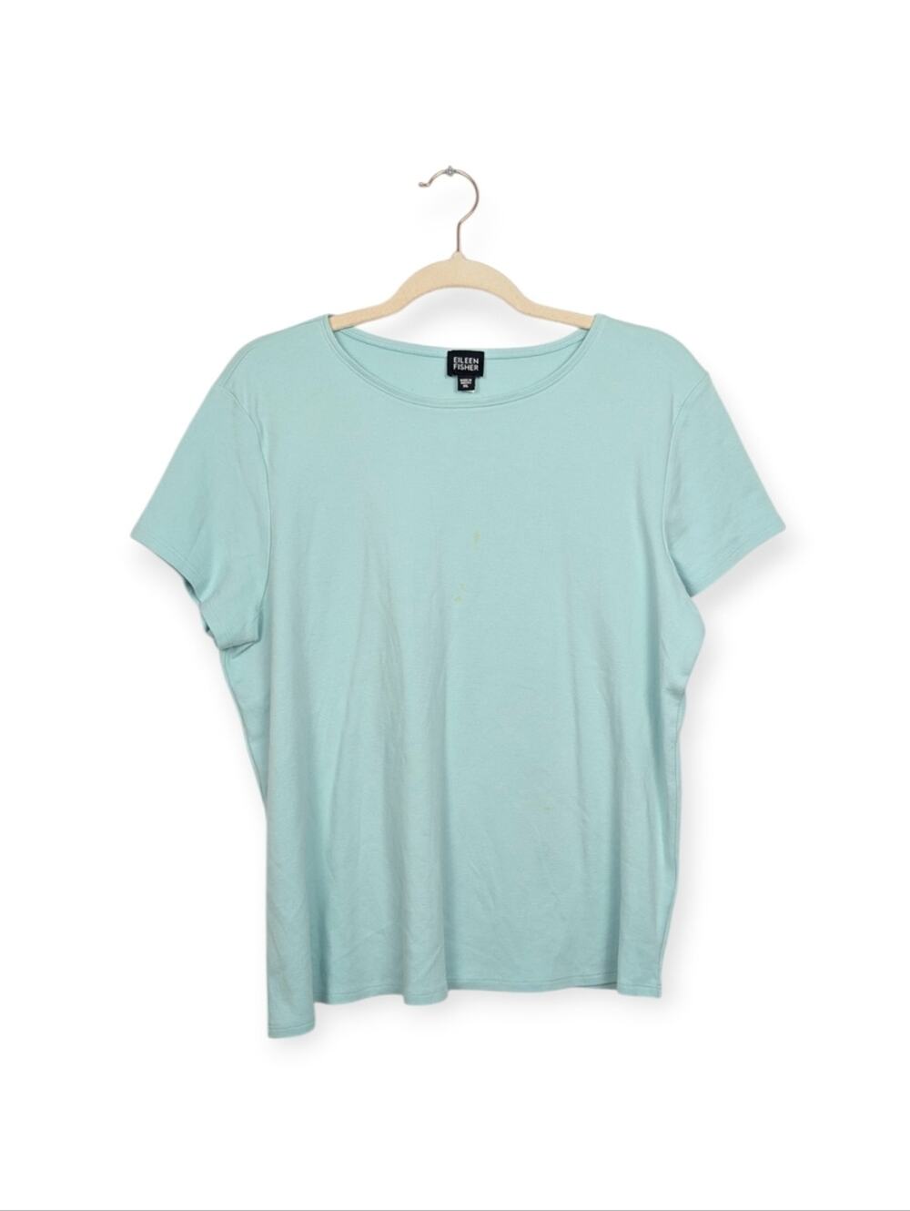 Eileen Fisher Cotton Tee XL Aqua Cap Sleeve Minimalist Soft Casual Lightweight